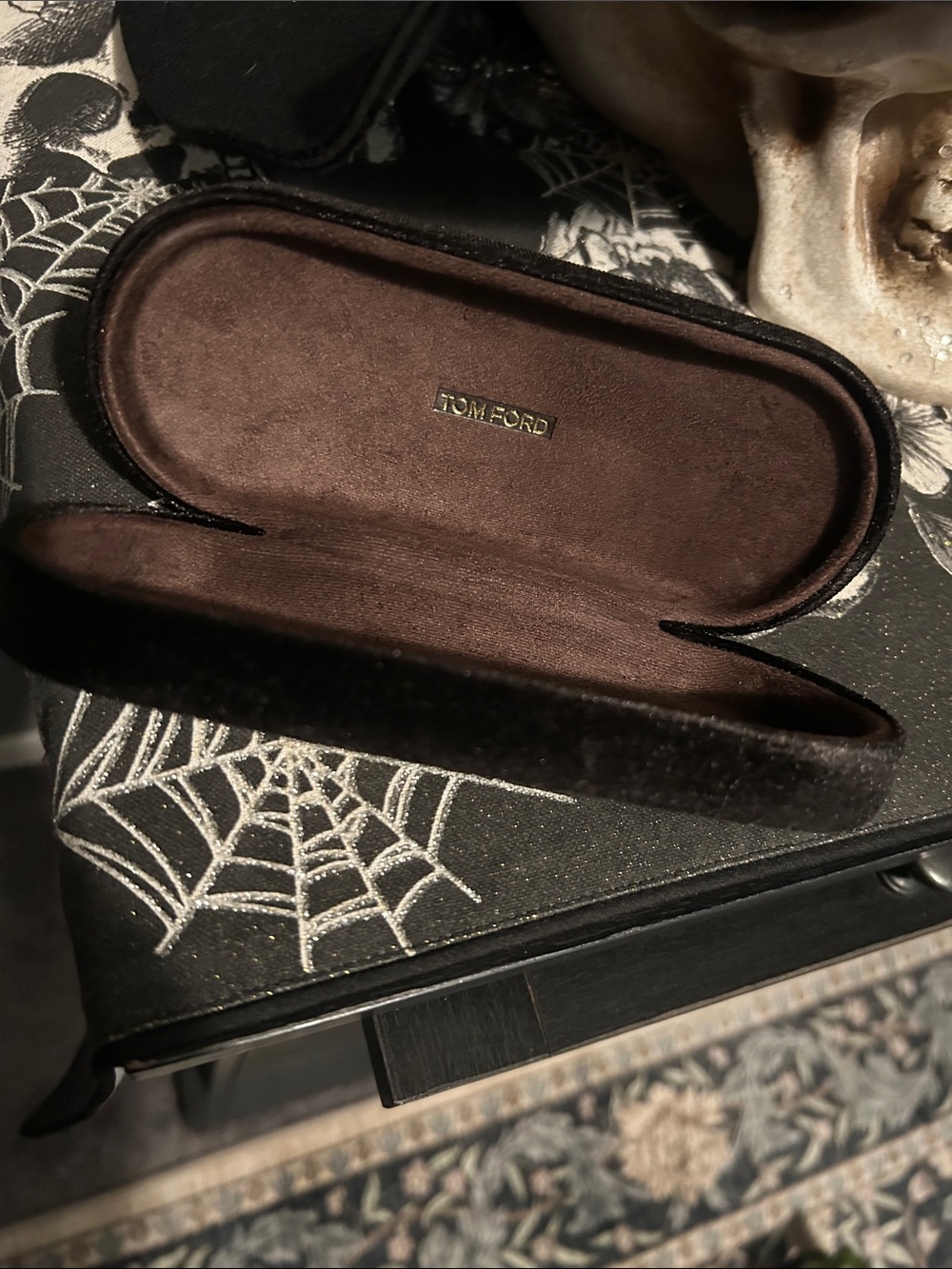 Tom Ford Brown Velvet Eyewear Case with Gold Logo